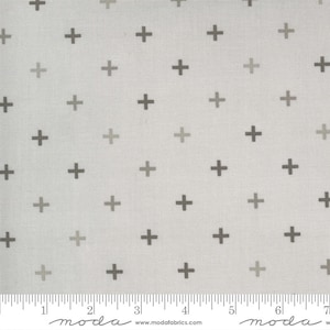 May include: White fabric with a repeating pattern of gray plus signs.