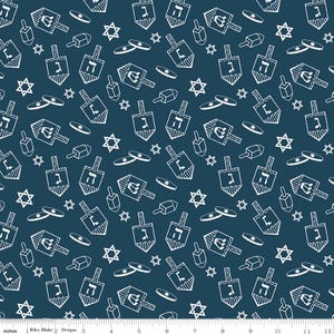 8 Nights 8 Lights C16422 Navy Dreidel by Tara Reed for Riley Blake - by the half-yard