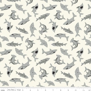 Pirate Tales C9684 Sharks Cream by Echo Park Paper Co for Riley Blake Fabrics - by the half-yard