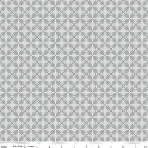 May include: A seamless pattern of repeating geometric shapes in shades of gray on a white background. The pattern is made up of squares and triangles, creating a subtle and modern design.