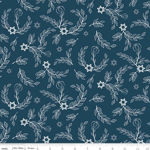 8 Nights 8 Lights C16421 Navy Leaves by Tara Reed for Riley Blake - by the half-yard