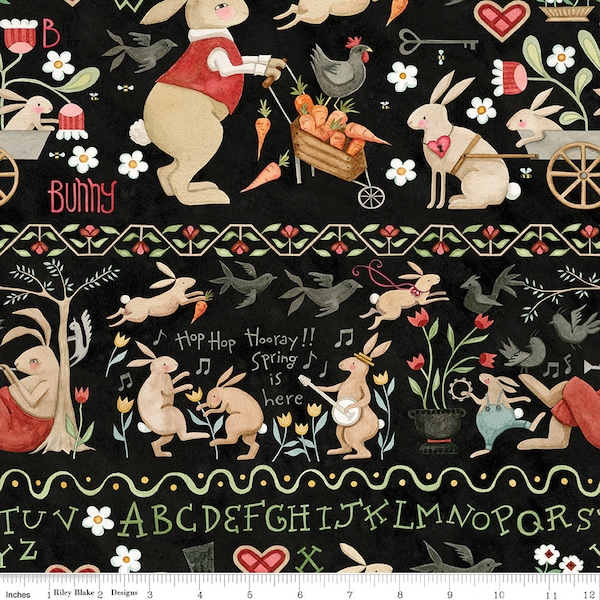 Hop Hop Hooray C14277 Black by Teresa Kogut for Riley Blake Designs - by the half-yard