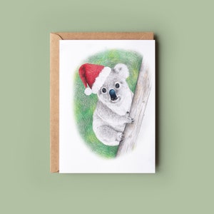 Australian Koala Christmas card, Australian Gift, Santa Hat, Koala Bear image 1
