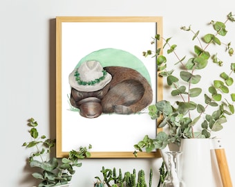 Baby Platypus and Eucalyptus, Australian Platypus Print, Nursery Wall Art, Childrens Room