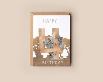 Happy Fourth Birthday Koala, Australian Animals, Kids Birthday Card