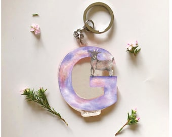 Letter G  For Goat Acrylic Keychain