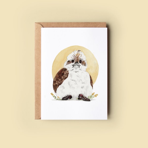 Baby Kookaburra Greeting Card, Native Australian Bird Gift, Made in Australia, Baby Animals, Cowboy Boots