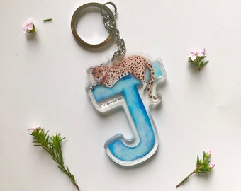 Letter J Jaguar Acrylic Keychain