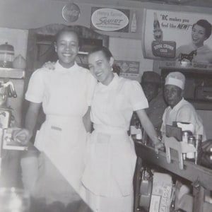 Original 1950&#39;s Pretty African American Black Waitresses Soda Shop Snapshot Photo