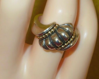 Lagos Caviar Sterling Silver & 18K Gold Fluted Dome Ring (Size 7 1/4)
