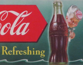 Vintage 1951 Drink Coca Cola Delicious & Refreshing Advertising Ink Blotter with Sprite Boy