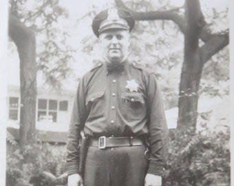 Officer Friendly - 1945 Police Officer Backyard Snapshot Safety Photo/Photograph