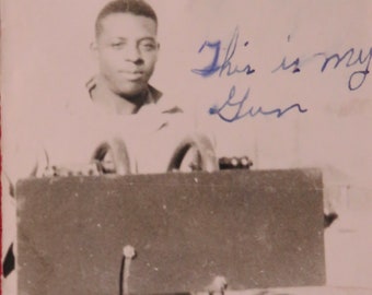 1940s WWII African American Machine Gunner Snapshot Photo