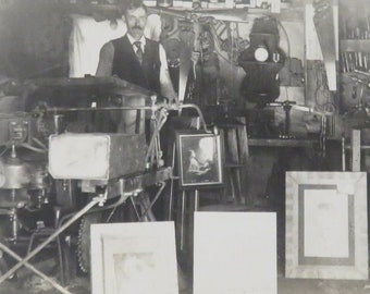 Original 1910's Picture Framer Occupational RPPC Real Photo Postcard - Shop Of C. E.