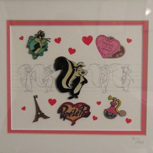 2000 Warner Brothers Pepe Le Pew Framed Commemorative Pin & Lithograph Set Limited Edition 867/1500