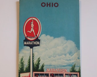 1956 Vintage Marathon Gasoline Ohio Advertising Road Map
