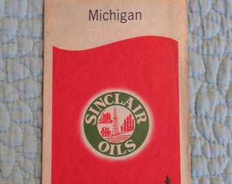 Vintage 1957 Sinclair Oil Michigan Advertising Road Map