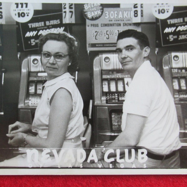 Early 1960's Nevada Club Casino Las Vegas Strip Slot Machine RPPC Real Photo Postcard