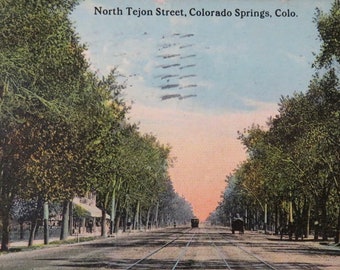 Original 1913 North Tejon Street Colorado Springs Colorado Color Photo Postcard