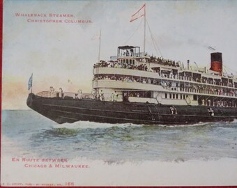 Original 1900's Enroute Between Chicago & Milwaukee Color Souvenir Postcard