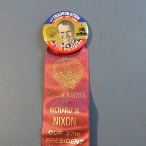 Original 1969 President Richard Nixon Inauguration Souvenir Pinback Button With Ribbon