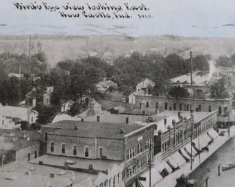 Vintage 1910 Birds Eye View Of New Castle Indiana Photo Postcard - Main Street USA