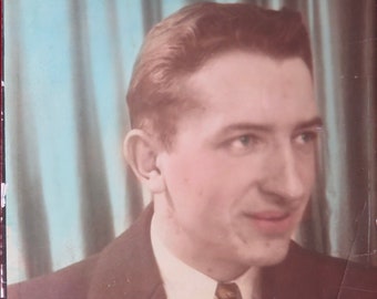 Handsome 1940's Smiling Young Man Hand Tinted Photo Booth Photo/Photograph