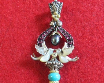 Gorgeous Barbara Bixby Sterling Silver 18 Karat Gold Highlight Lovebirds & Butterfly Key Necklace Enhancer Pendant