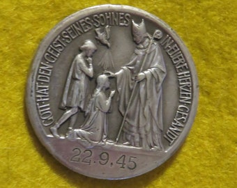 Vintage 1945 German Silver Plated Confirmation Remembrance Medal Token - Firmung Staler