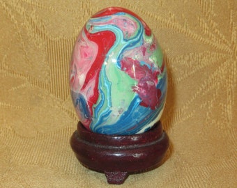 Beautiful 1970's Art Glass Multi Color Marble Egg Shape Paperweight/Paper Weight