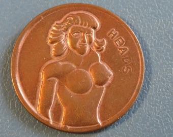 Vintage 1960's Flip Coin Novelty Nude Heads & Tails Pin Up Girl Token