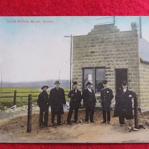 Early 1900&#39;s Miller Indiana Police Station Tinted Photo Postcard - Police Force