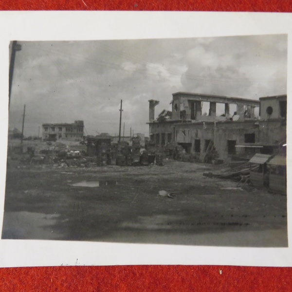 Original 1940's World War II Era Ruins Of Naha On Okinawa Japan Snapshot Photo