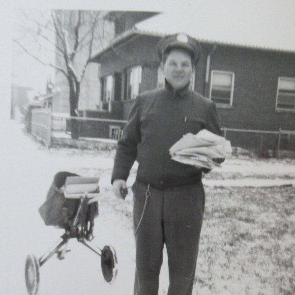 Neither Sleet Nor Snow - 1950's US Postal Worker On Appointed Rounds Snapshot Photo/Photograph - Occupational