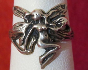 Outstanding 1980's Child's Sterling Silver Tinkerbell Fairy Ring - Size 4