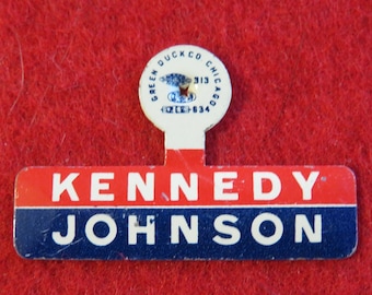 Original 1960 JFK John F Kennedy LBJ Lyndon Johnson Presidential Campaign Clip Back Button