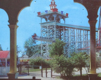 Vintage 1950's Riverview Chicago Amusement Park Chrome Postcard - Chutes