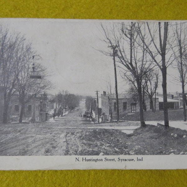 Original 1913 North Huntington Street Syracuse Indiana Photo Postcard