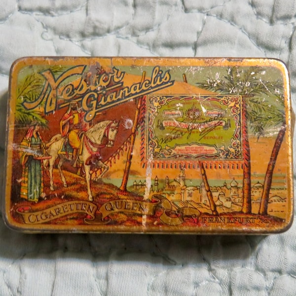 Vintage 1920's Nestor Giancalis Cigarette Queen Advertising Tin Cairo Egypt