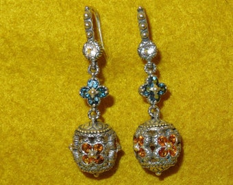 Amazing Barbara Bixby Citrine Sterling Silver 18 Karat Gold Highlight Dangle Earring Set