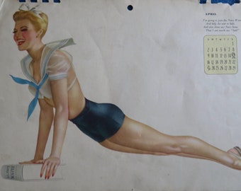 Vintage 1943 Alberto Vargas Pin-Up Girl April Calendar