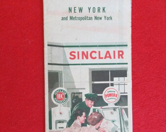 Vintage 1950's Sinclair Oil Company Advertising Road Map - New York