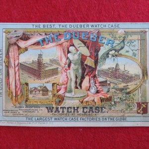 Original 1880&#39;s Dueber Watch Case Henry Humiston Watches Diamonds & Jewelry Victorian Trade Card Advertising