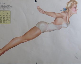 Vintage 1943 Vargas Pin Up Girl August Calendar Page