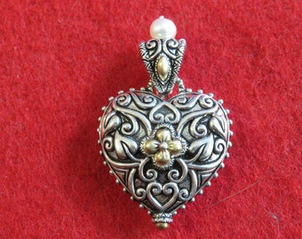 Barbara Bixby Floral Heart Pendant: Sterling Silver & 18K Gold