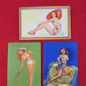 Set of Three 1940&#39;s Pin Up Girl Playing Cards - Salesman Samples