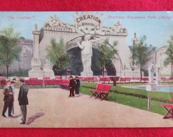 Original 1900's Riverview Chicago Amusement Park Photo Postcard - Park Entrance