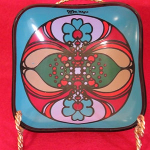 Outstanding 1960&#39;s Peter Max Psychedelic Pop Art Glass Bowl Signed Smoked Glass Change Dish