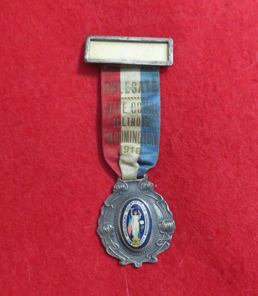 Vintage 1918 Court of Honor Delegate Ribbon, Medal & Pin - Bloomington ...