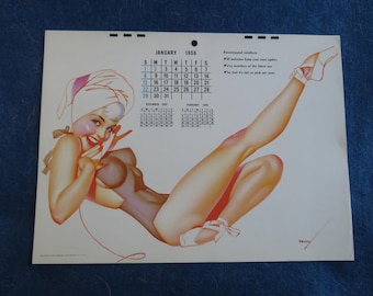 Original January 1956 Sexy Pin Up Girl Calendar Page By George Petty